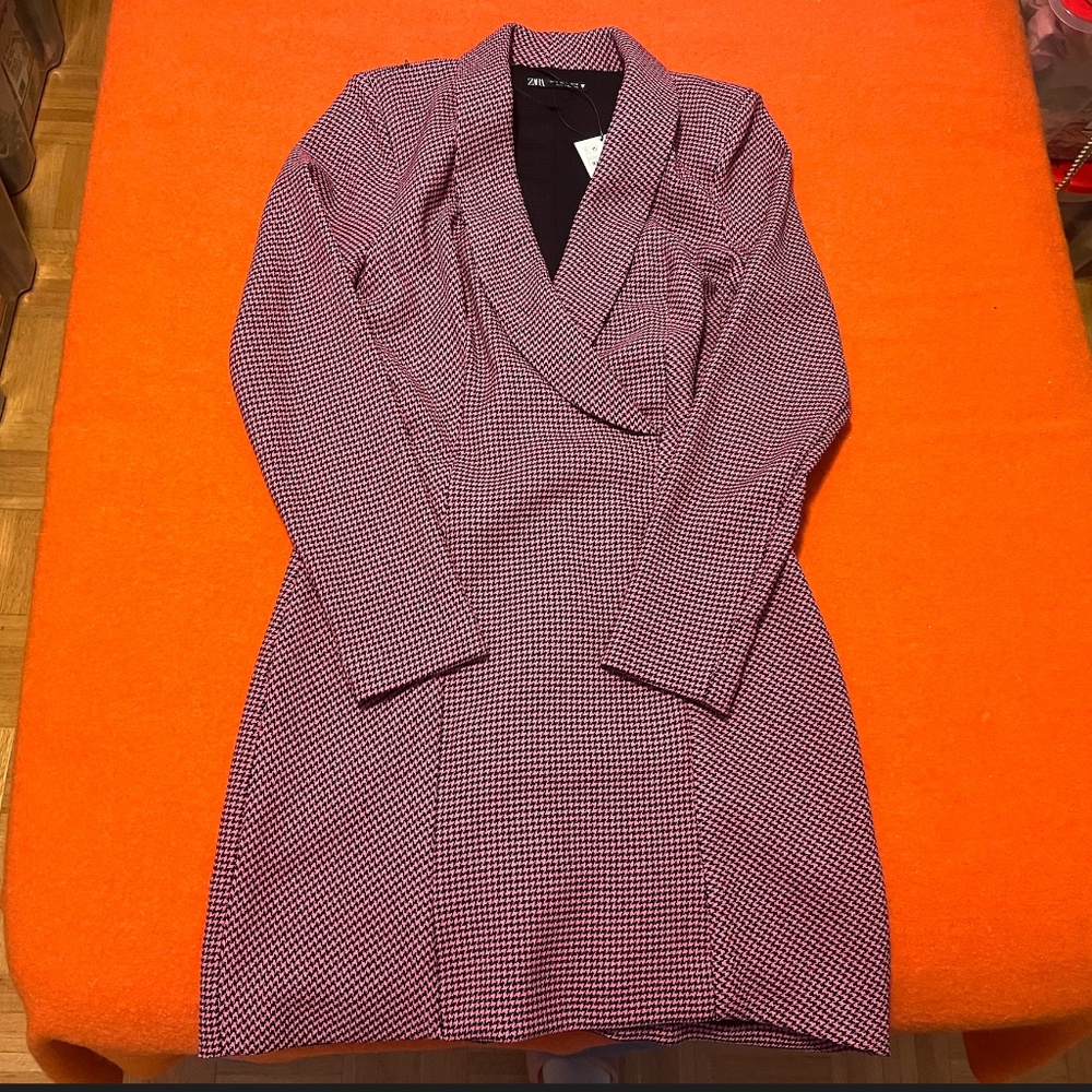 SOLD OUT Zara pink and black houndstooth blazer dress NWT - Picture 2 of 10